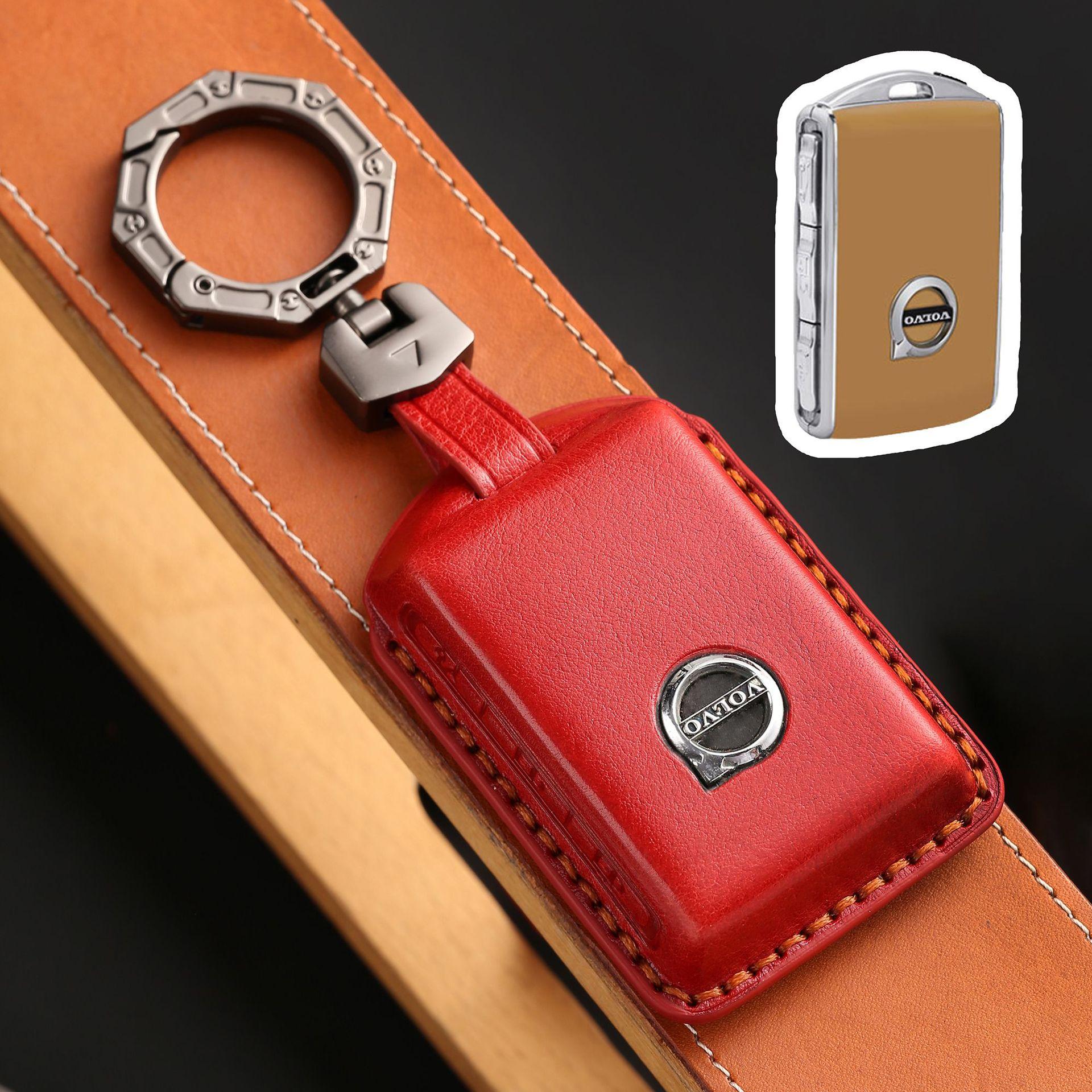 Suitable for Volvo S90 car key case, high-grade XC60 leather key case, handmade XC90 protective case красный