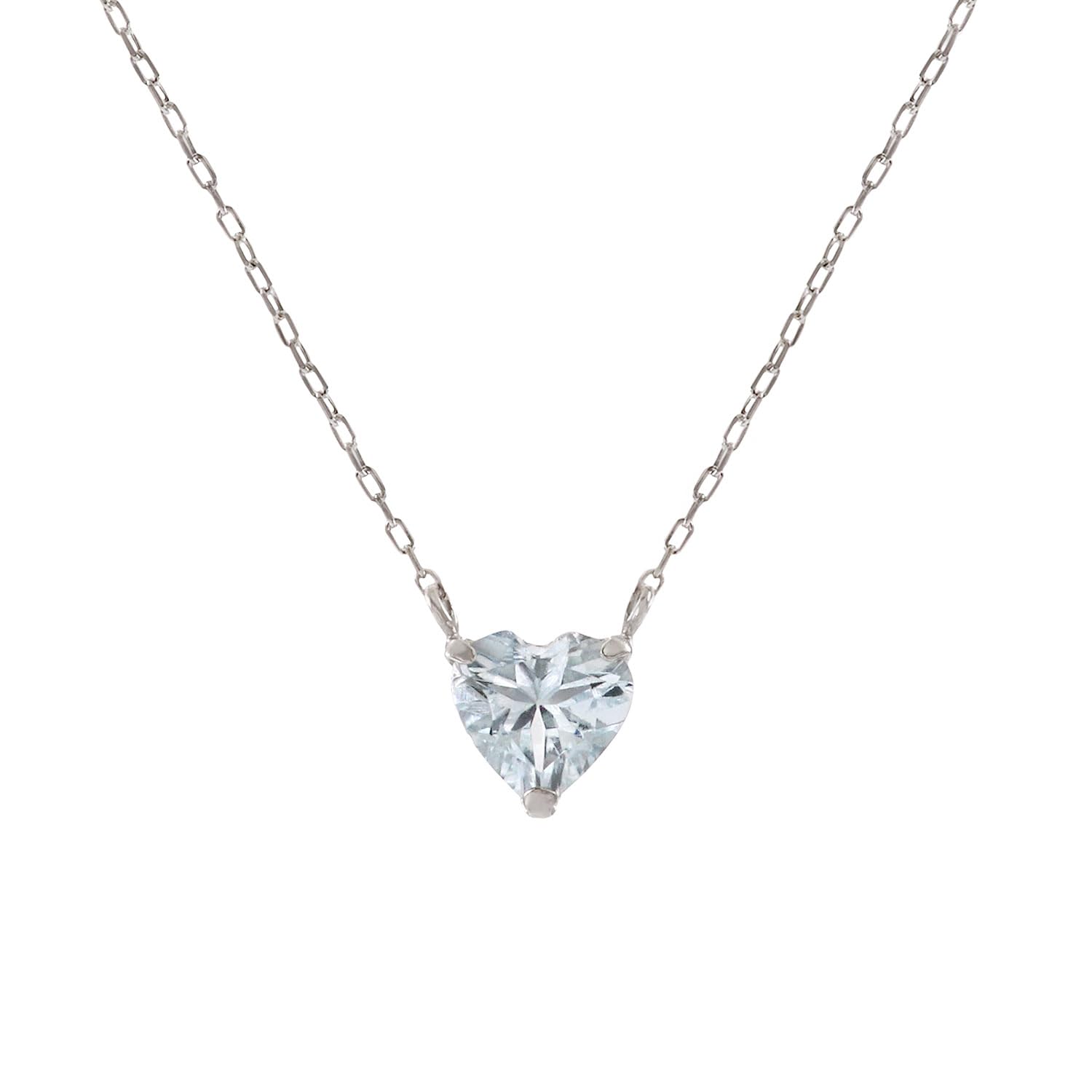 

Barzaz Platinum Pt900 Heart Aquamarine Necklace for March Light 40cm Women, Birthstone, Blue, светло-синий