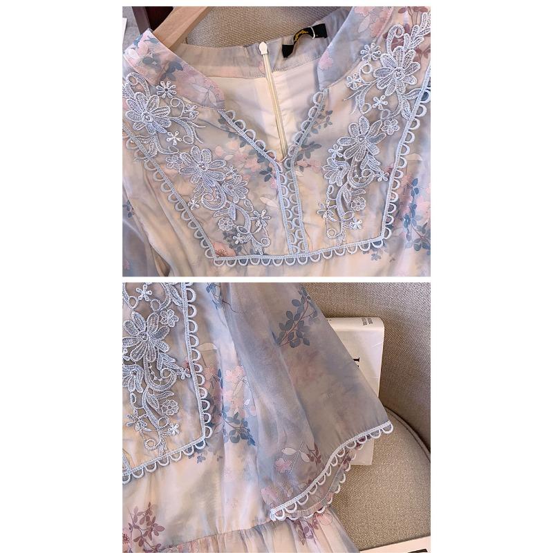 Dámské letní nové zeštíhlující šaty plus size v novém čínském stylu s potiskem, véčkovým výstřihem a krátkým rukávem