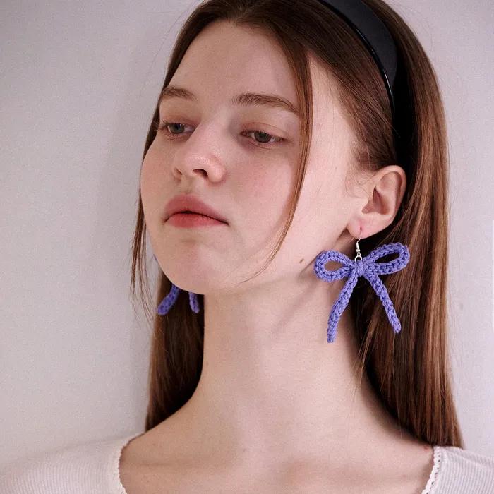 No.201 / Ribbon Crochet Earrings (Silver 925) _ Purple