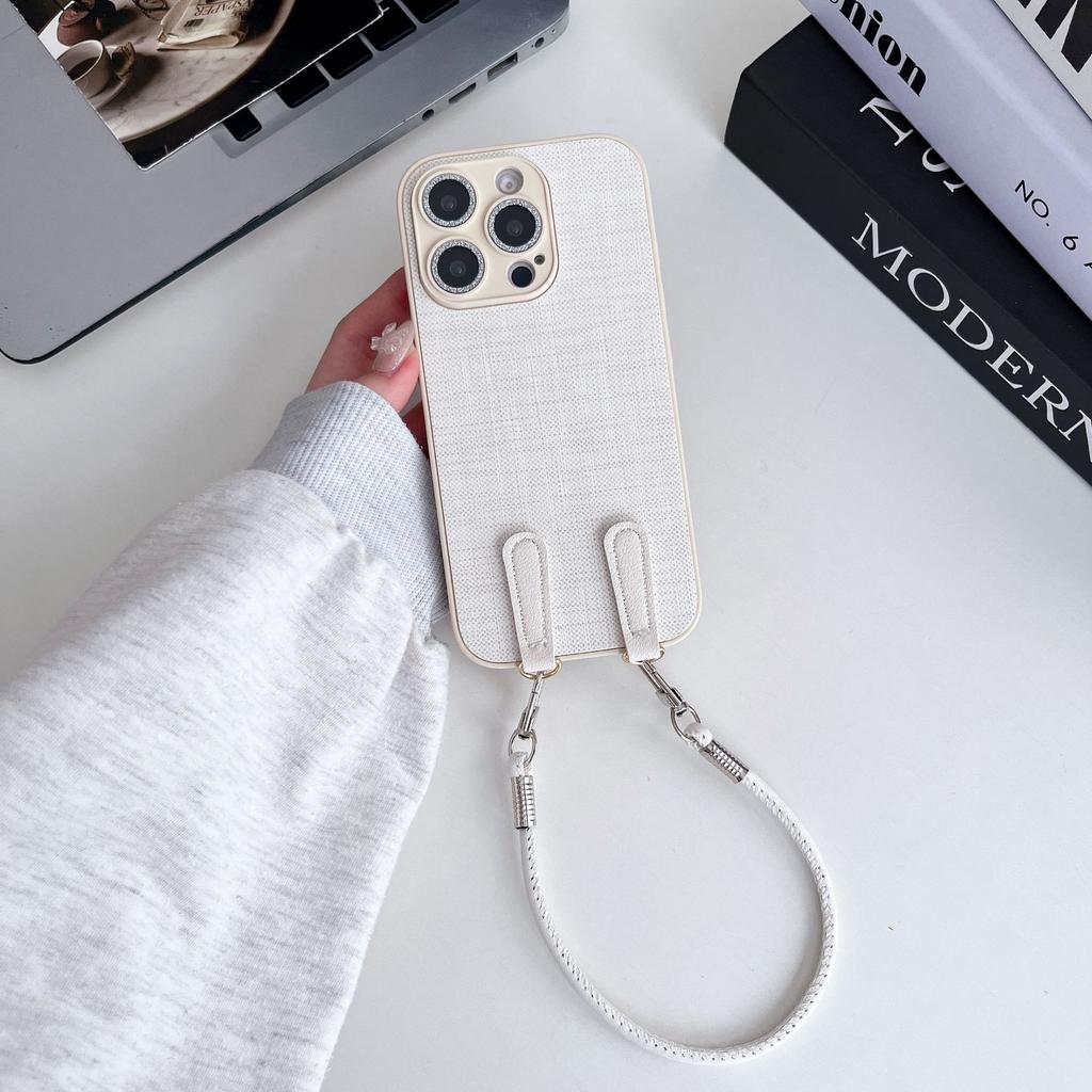 Cloth Patterned Wrist Strap Hanging Rope Phone Case for IPhone 12, 14promax Protective Case, 16plus Trendy
