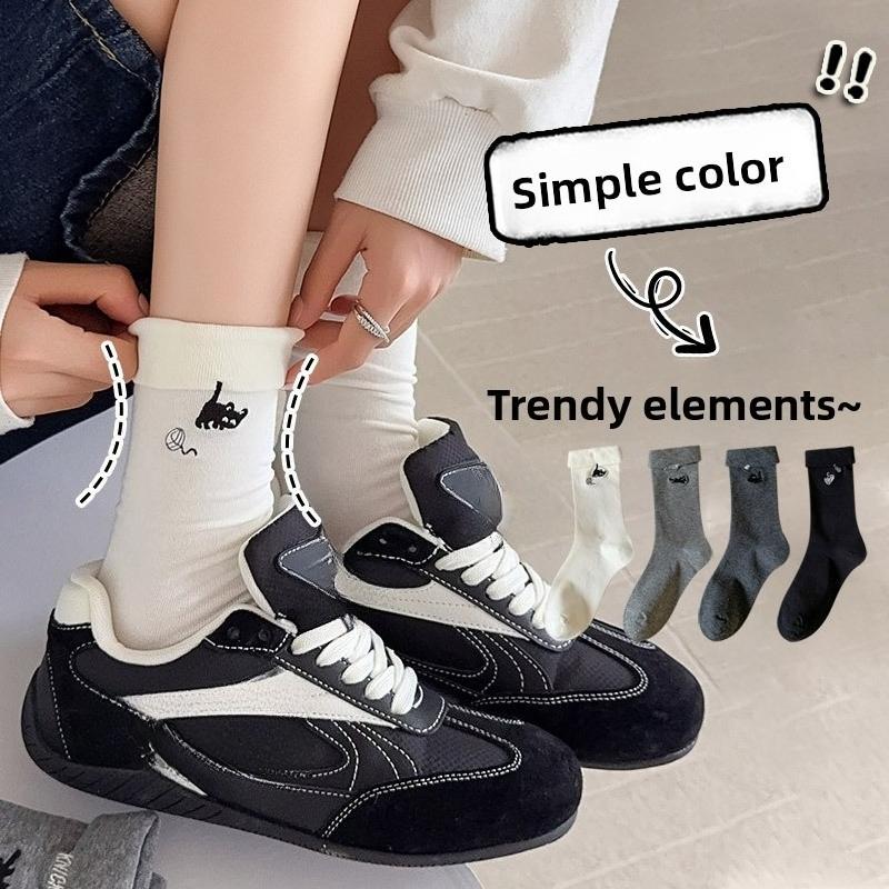 Niedliche Katze Grau Socken für Damen Herbst und Winter, Trendige Baumwollsocken, Wadenlange Socken, Lange Socken, Schulstil Frotteesocken