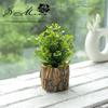 Creative Wooden Basin with Artificial Green Plant Bonsai Ornament for Display and Decoration.