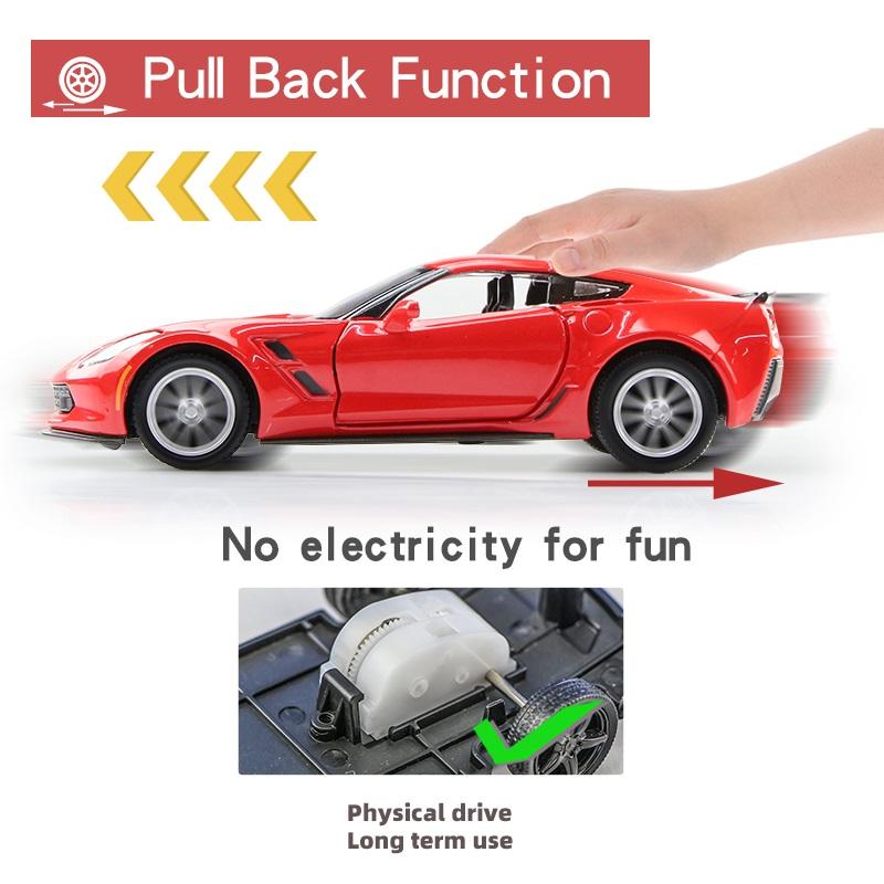Chevrolet Corvette C7 Grand Sport Simulation Diecast & Toy Vehicle Pull Back Car & Doors Open RMZ City 1:36 Alloy Supercar Model