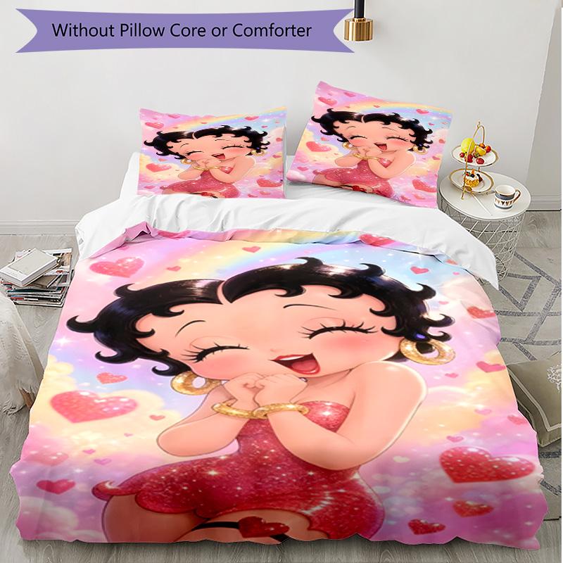 3pcs Duvet Cover Set (1*Duvet Cover + 2*Pillowcase, Without Core), Betty Boop Print Soft All‑Season Bedding Set, Home Bedroom Decor Gift