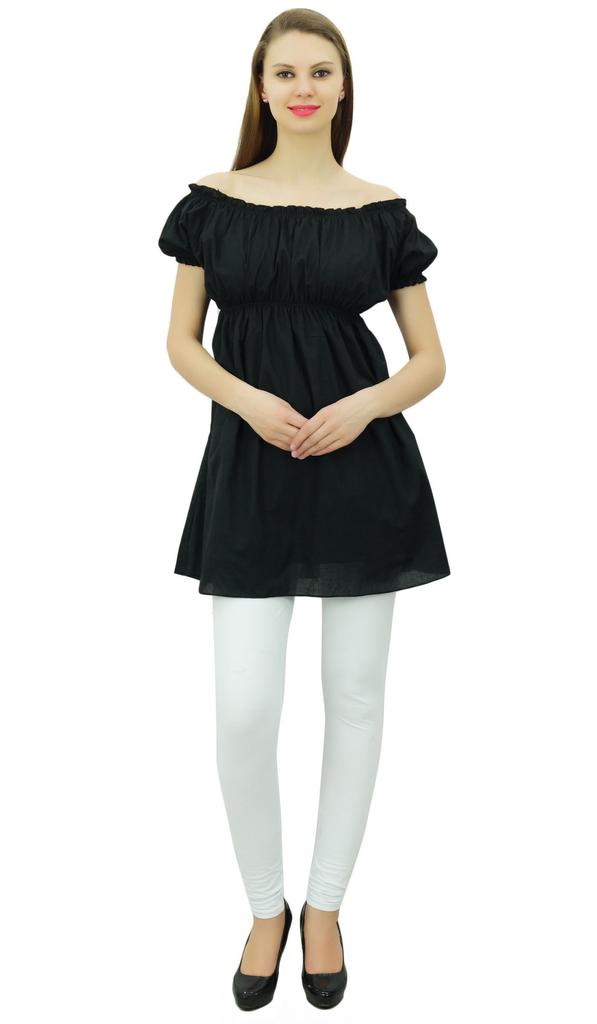 Bimba Women's Off shoulder Puff Sleeve Tops Elastic Waist Blouse Cotton