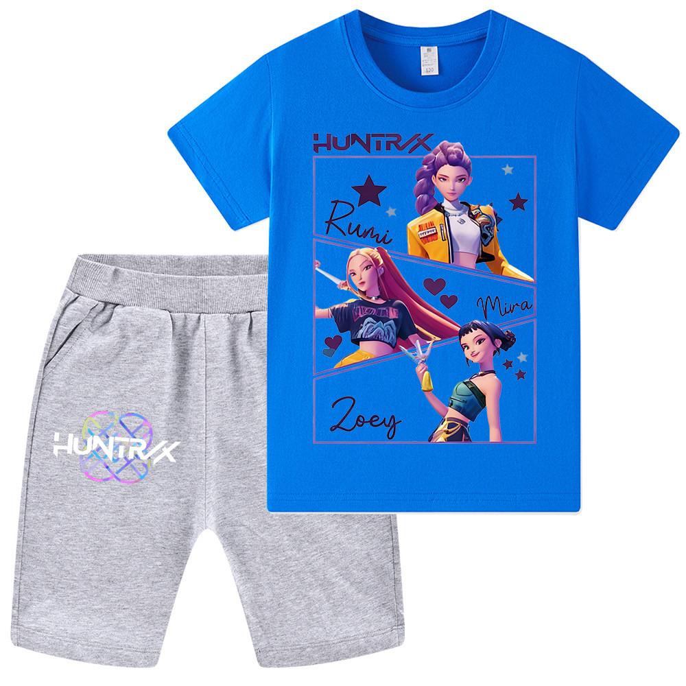 WA1241 Kids Boys Girls Kpop Rumi Zoey Mira Print Short Sleeves T-shirt Shorts Pants Sets