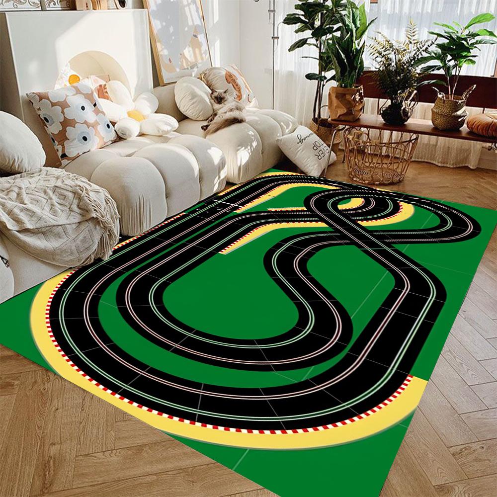Green High-speed Toy Car Racing Track Carpet Children's Toy Car Play Mat Large Area Carpets for Living Room Nursery Room Gifts