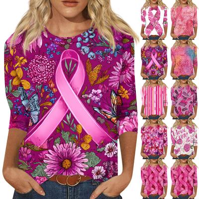 Women's Fashion Casual Seven Split Sleeve Printed Loose Round Neck Top