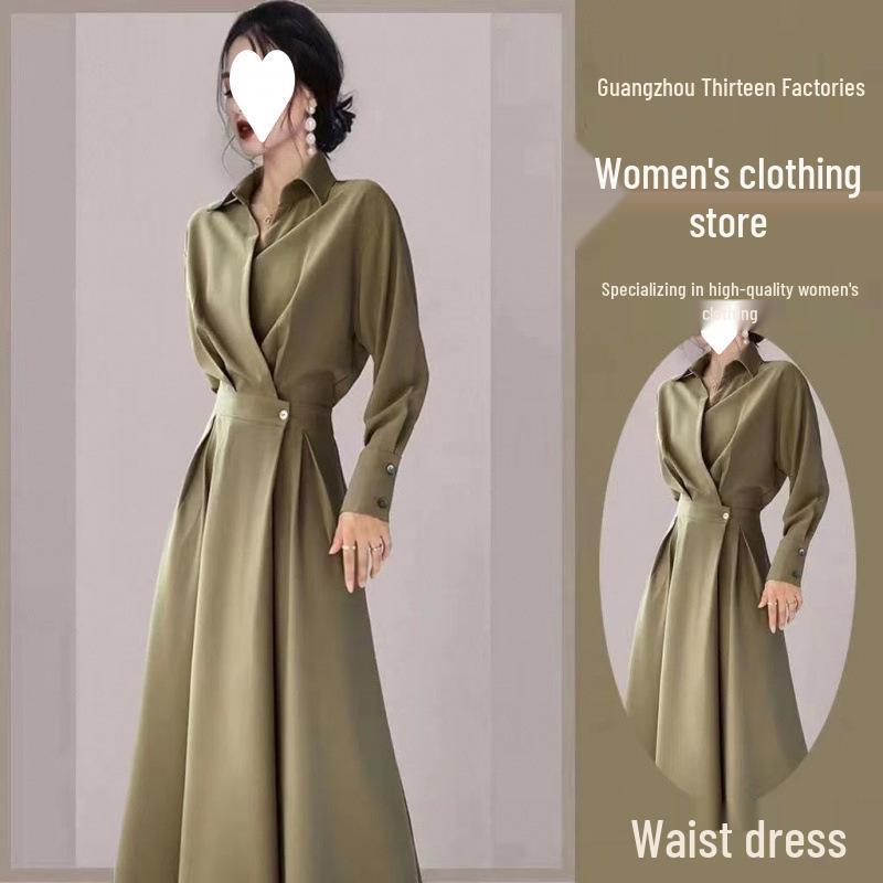 2025 Spring/Autumn Women's Acetate Satin French Shirt Dress