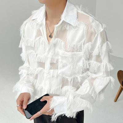 2025 Camisas de Moda para Hombre Estilo Coreano Hombres Camisa Sexy Hueca Masculina Casual Delgada Blusa de Manga Larga Ropa de Calle Moda para Fiesta Camisas