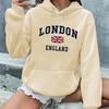 Women's Autumn and Winter Casual Fashion Loose London England Print Hooded Drawstring Long Sleeved Warm Pullover