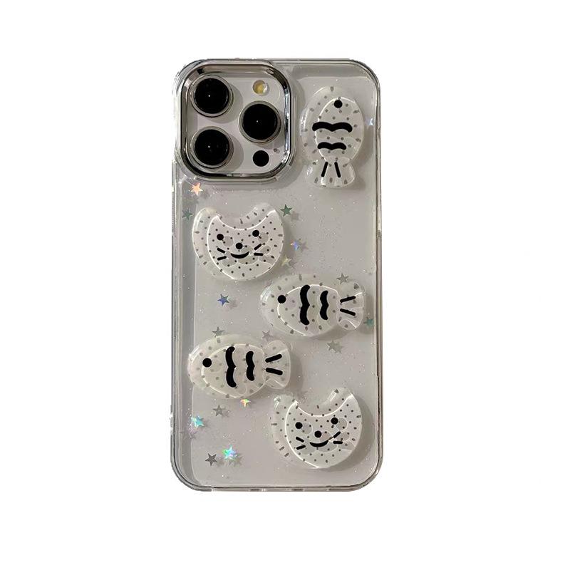 Applicable To Apple 16Promax Mobile Phone Case Iphone17 Simple 14 Fine Glitter Powder 13 Transparent Stars Cat Fish