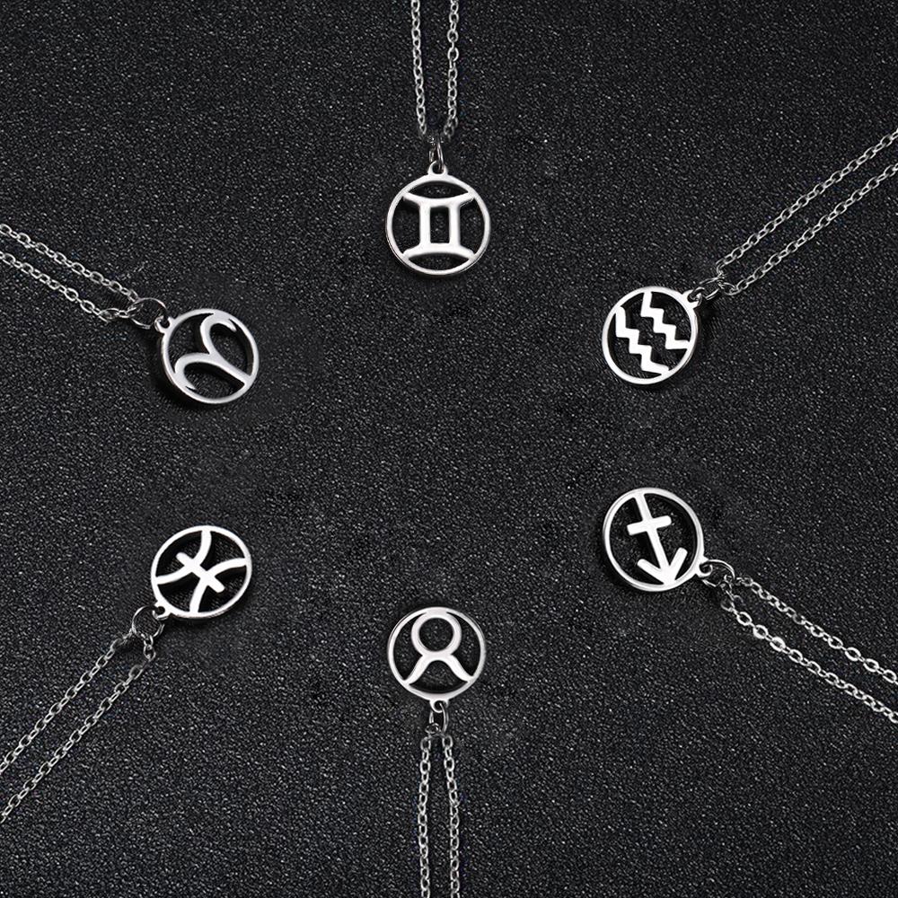 Lemegeton Zodiac Women's Necklace 12 Constellations Stainless Steel Pendant Choke Astrology Aries Leo Ring Jewelry Birthday Gift