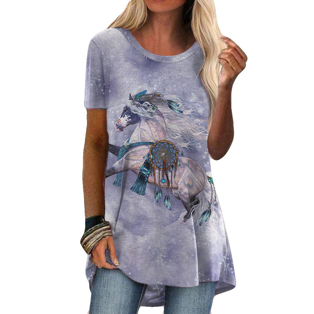 

Летний топ с круглым вырезом, 3D этнический стиль, ретро принт, модные повседневные женские футболки с коротким рукавом XS