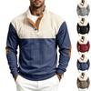Men S Color Block Stand Collar Half Button Long Sleeve Elbow Patch Corduroy Casual Hoodie