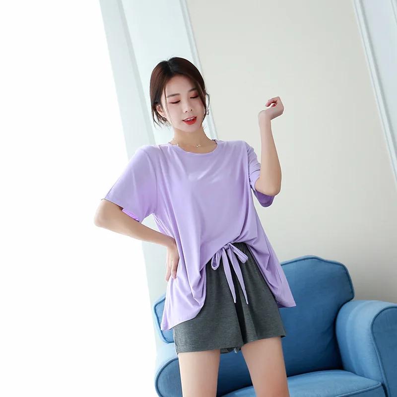 

Summer Ladies Casual Pajamas Suit Modal Short Sleeve Shorts Women s Pajamas Thin Section Loose Large Size Home Service L фіолетовий