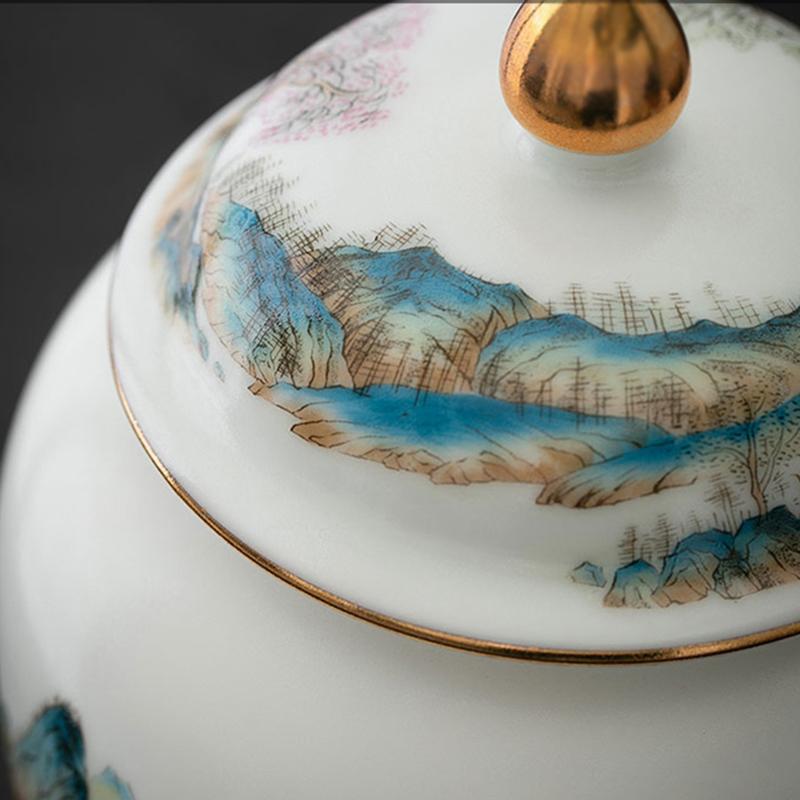 Ceramic Tea Landscape Decoration Storage Jar Grain Sealed Kitchen Container