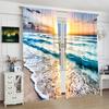 2 Pieces, Polyester Material, Ocean Landscape Curtain, Tropical Beach Landscape Printed Curtain Rod, Pocket Landscape Curtain
