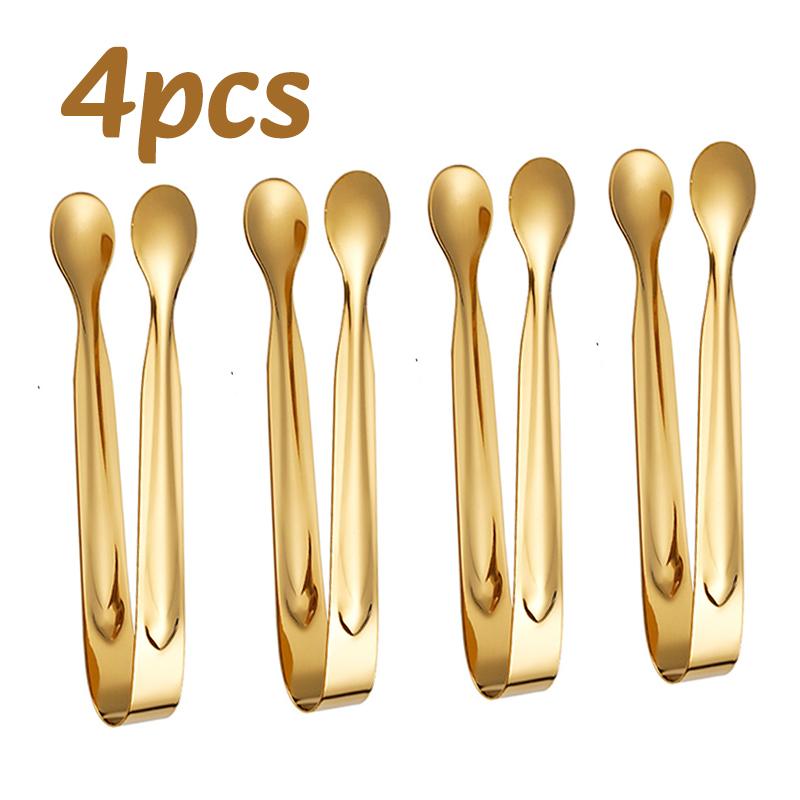 1-4pc Stainless Steel Ice Sugar Tongs Food Clips Coffee Cubes BBQ Meat Tong Bread Food Clamp Restaurants Home Mini Kitchen Tool