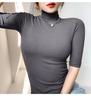 Elastic Slim Cotton Turtleneck T Shirts For Women Casual Short Sleeve Tee