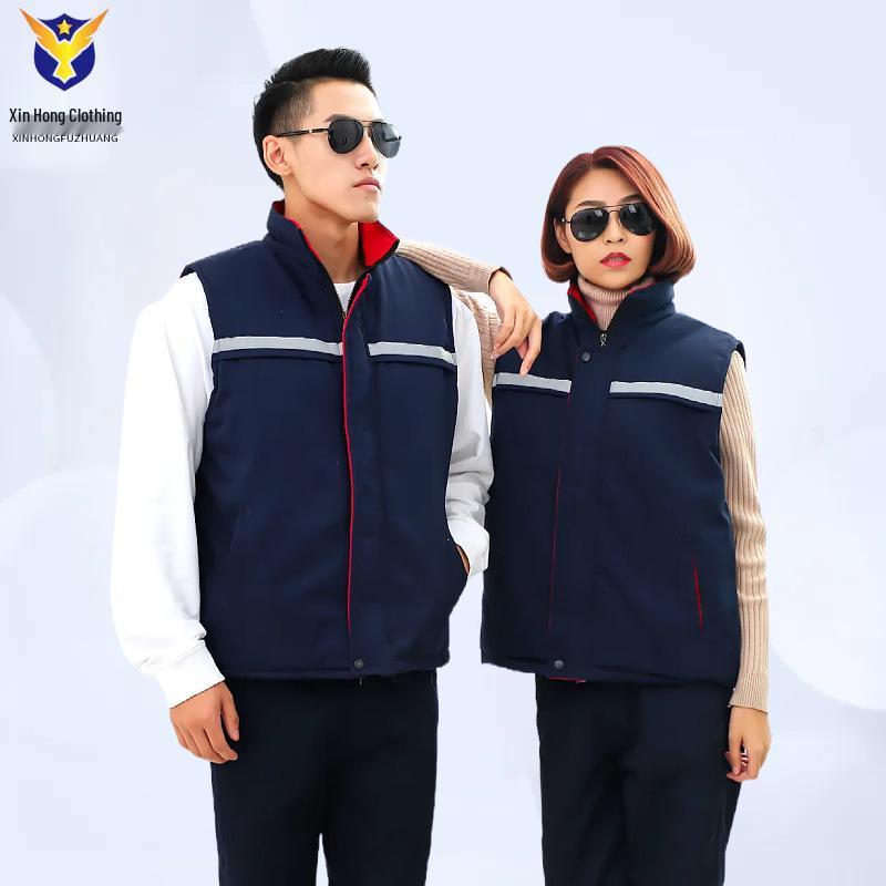 Custom LOGO Reflective Workwear Vest with Thick Padding for Warmth