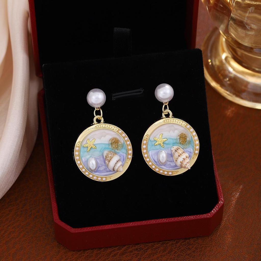 French Vintage Pearl & Conch Drop Earrings