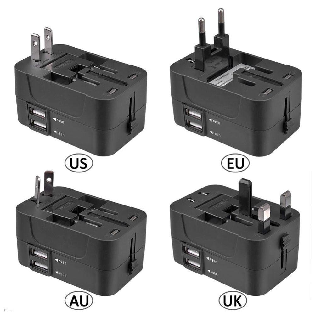 World Wide Universal Travel Adapter US/EU/UK/AU Multi Plug Charger With Dual USB 2 Ports Travel Conversion Socket Plug Converter