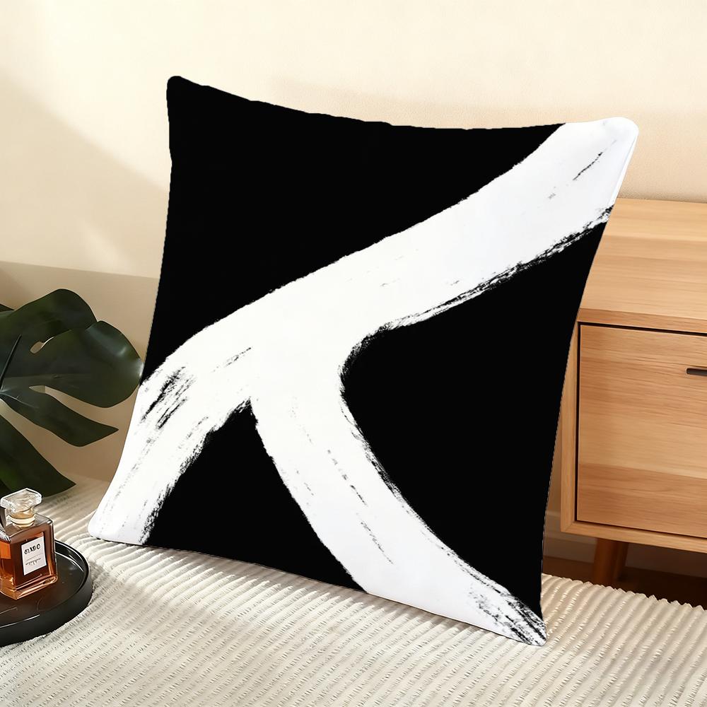 Abstract Black And White Cushion Cover Soft Short Plush Pillow Cover Smooth Cozy Texture Aesthetic Cushion Case Home Decor