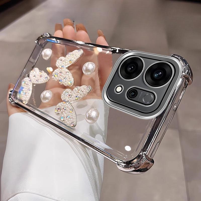 

3D Перламутровая Бабочка Противоударный Гальванизированный Силиконовый Чехол для OPPO Reno 14 14F 13 13F 12 12F 11 11F 10 Pro Прозрачная Крышка Oppo Reno14