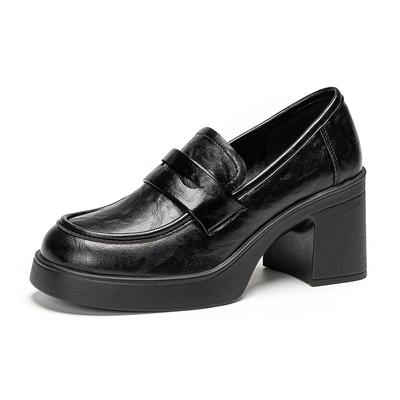 Retro British Style High Heels Thick Sole Breathable Loafers Kids Shoes Black WXP(WZ)-3112