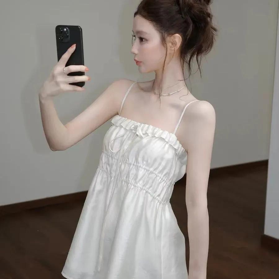French Side Sling Summer New Light Apricot Waist Thin Top Doll Shirt Belly Hidden Meat A-word Skirt
