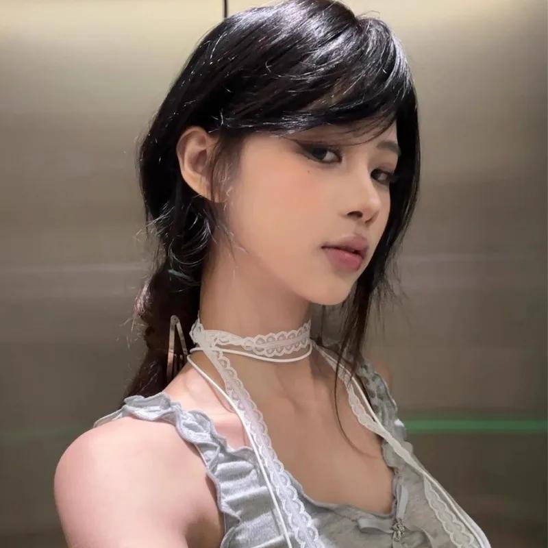Fashion Choker Necklace for Women Sexy Black White Lace Bowknot Pendant Short Clavicle Chain Gothic Chokers Aesthetic Jewelry
