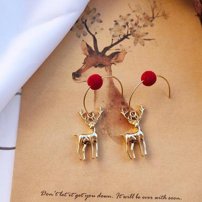 Merry Christmas 14K Gold Reindeer Sparkling Earrings - Trendy Women's European & American Style