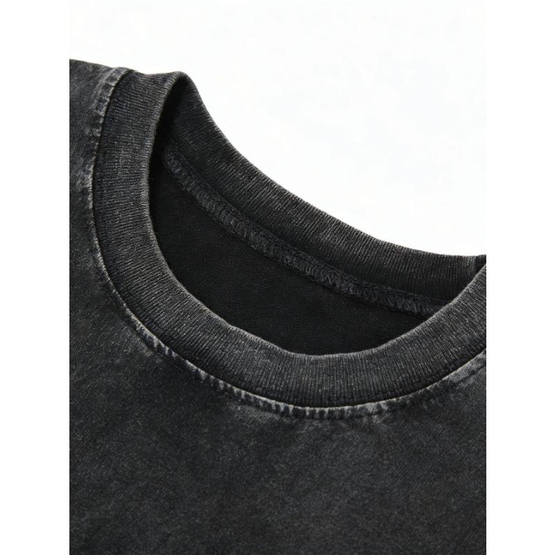 Men's Oversized Washed Gray T-Shirt Vintage Crew Neck Short Sleeve Casual Basic Top