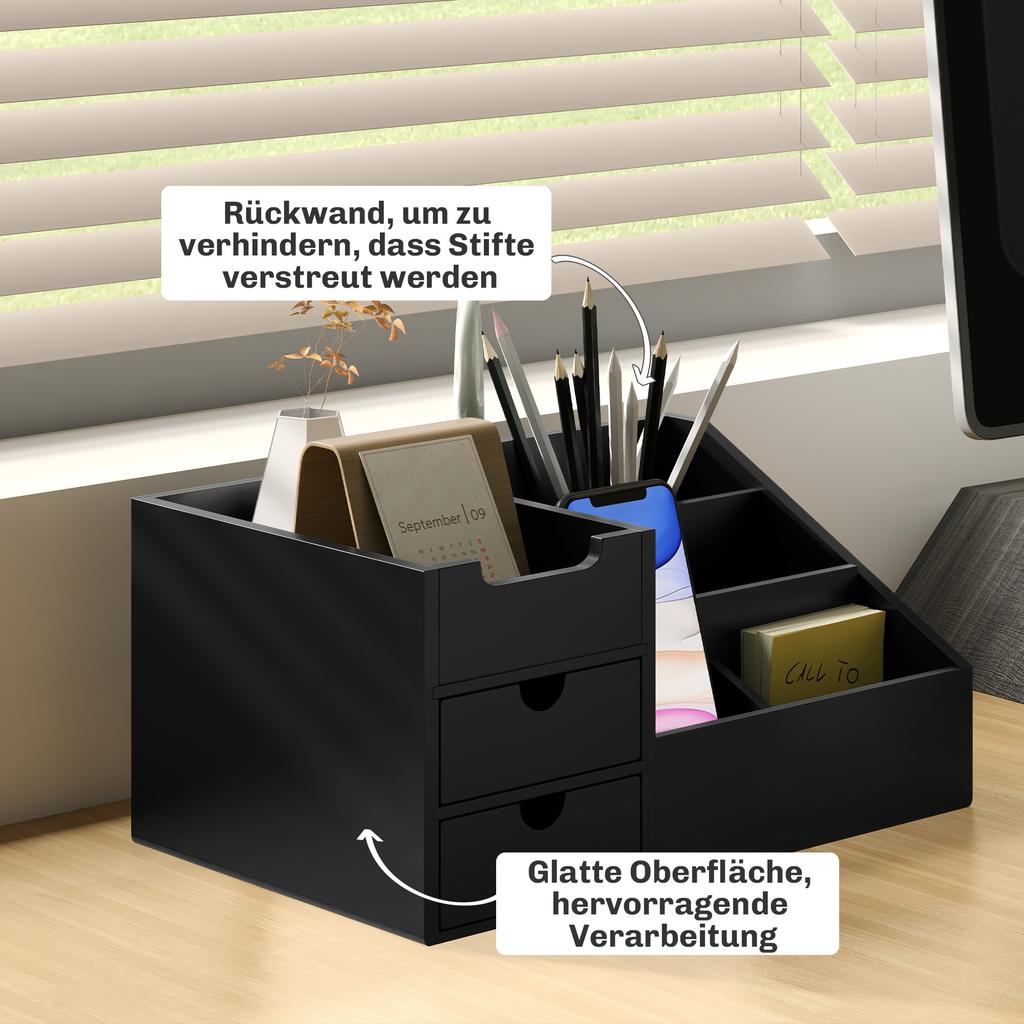 Desk Organizer 2 Drawers Storage Box Office Box Organization Black 33 x 20.5 x 15.5 cm