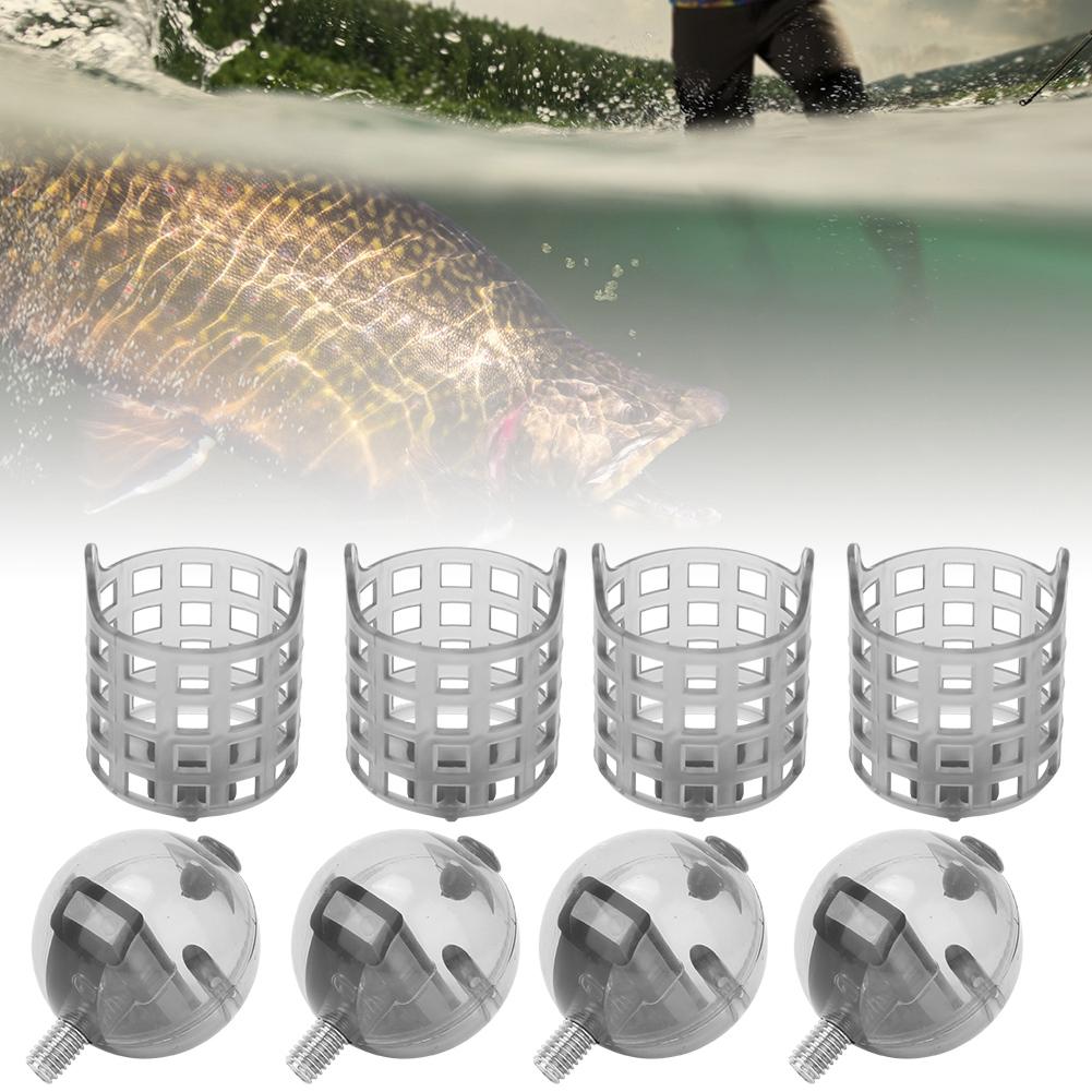 4Pcs PE Plastic Portable Fishing Feeder Lure Bait Cage Tackle Accessories with WeightM