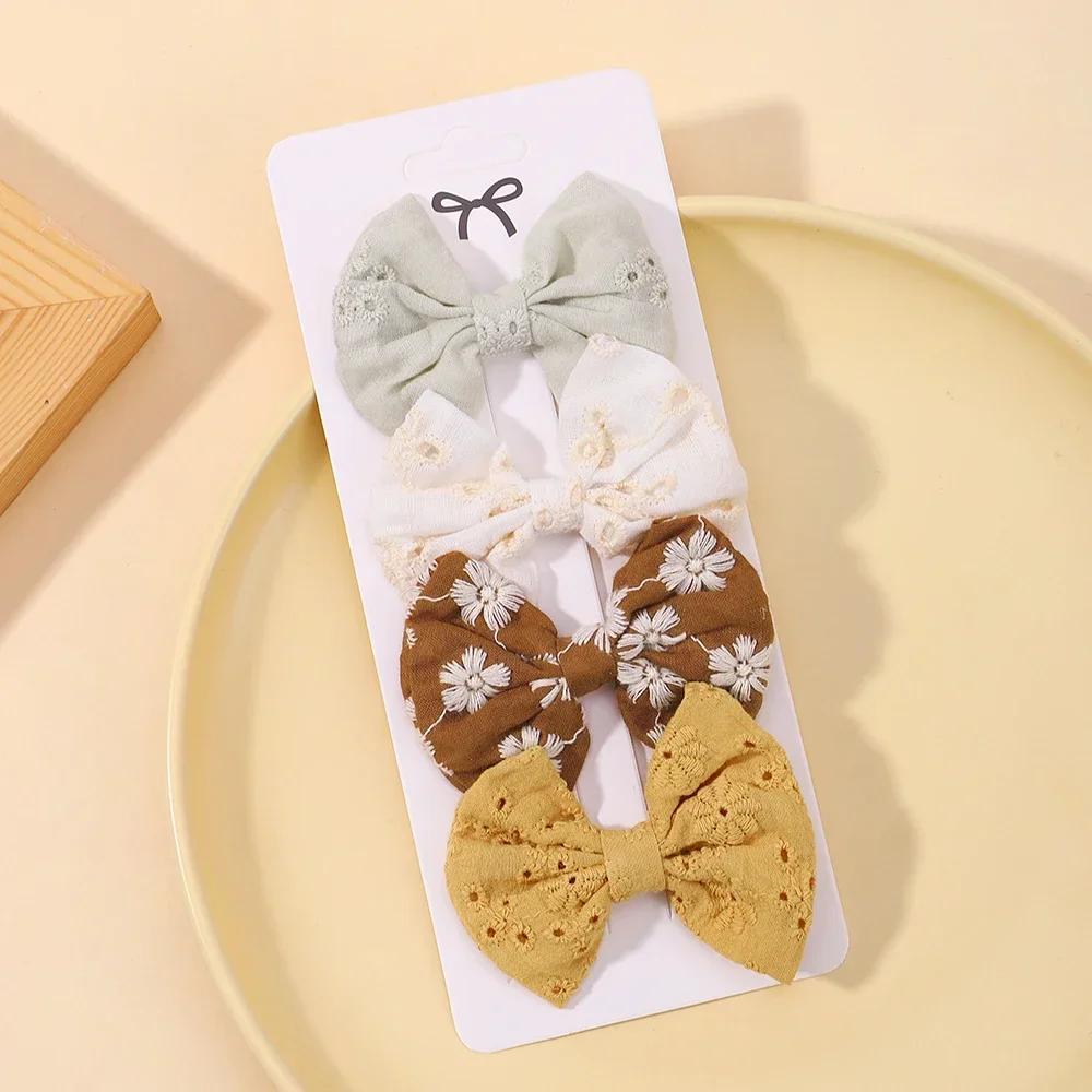 4Pcs Sweet Lace Printed Bowknot Hair Clips for Hair Girls Handmade Hairpin Boutique Barrettes Headwear Baby Hair Accessories
