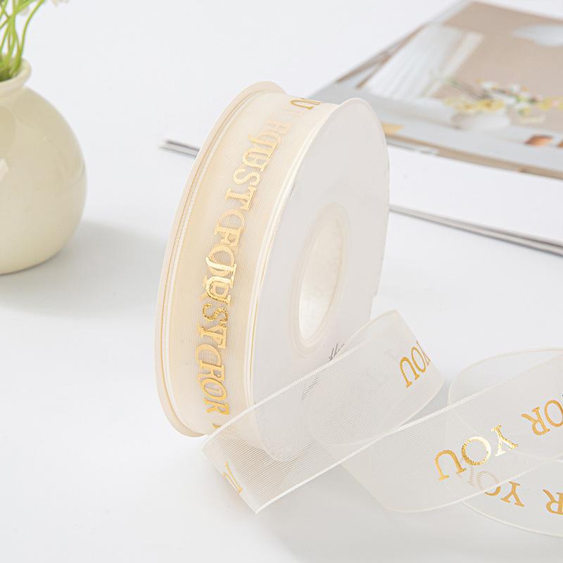 10Yards/Roll Hair Bows DIY Craft Gold Foil Snow Yarn for Gift Wrapping 2.5cm Organza Ribbon Printed Silk Ribbons