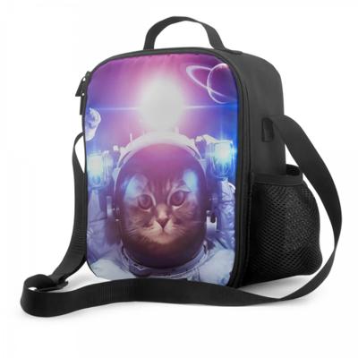 Cat Astronaut Insulated Lunch Box for Girls Boys Leakproof Portable Lunch Bag with Adjustable Shoulder Strap Reusable Cooler Bag