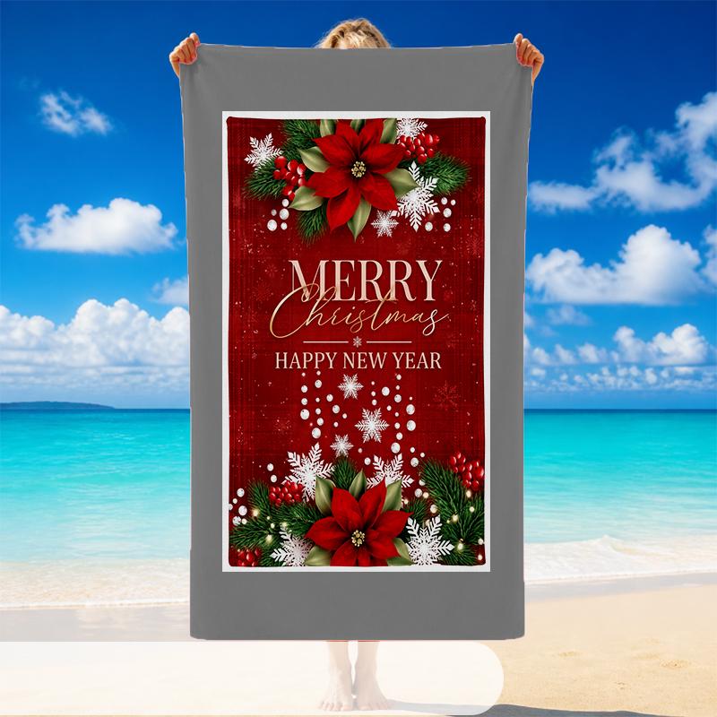 Christmas Printed Beach Towel Soft Quick Dry For Indoor Outdoor Home Use Holiday Gift