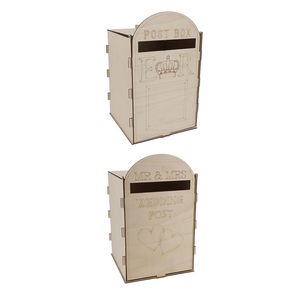 Wooden Wedding Mailbox with Lock Key Plywood Handcrafted Exquisite Vintage Wedding Post Box for Rece