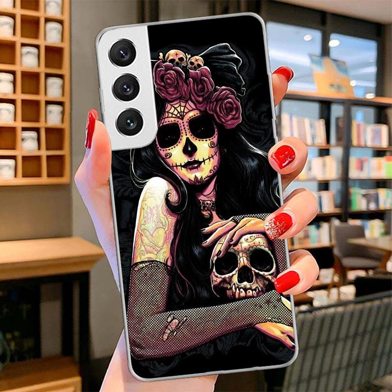 Catrina Beautiful Rose Girl Skull Cover Phone Case For Samsung Galaxy S26 S25 Edge S24 Ultra S23 S22 Plus S21 S20 FE Soft Fundas