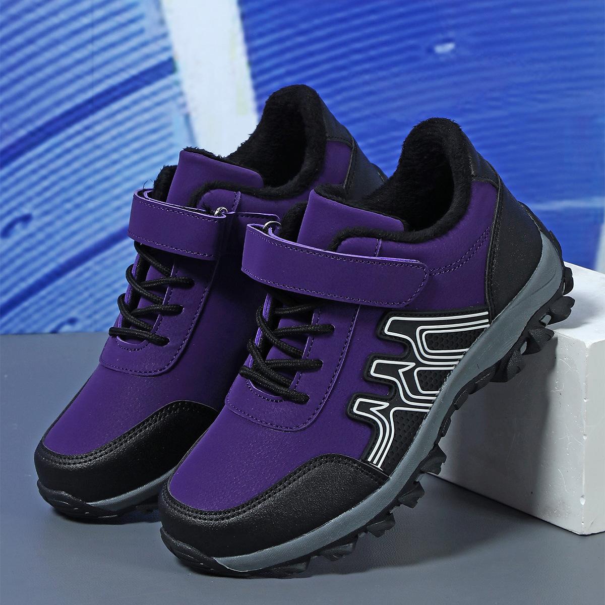 Winter short fluff warm antifreeze outdoor walking shoes wear-resistant non-slip casual sports shoes comfortable thick sole 45 фиолетовый
