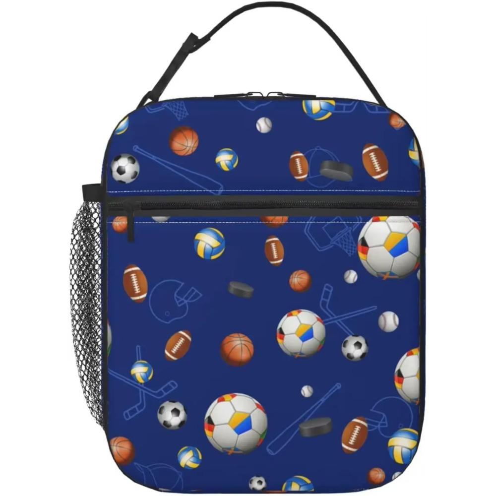 Auronewt Cartoon Football Lunch Box for Kids Boys Insulated Cooler Thermal Cute Lunch Bag Bento Tote for School Picnc Beach