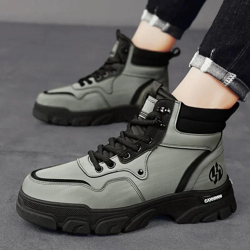 Fashion Motorcycle Boots for Men Winter British Fashion Work Short Boots Fashion Outdoor Mountaineering Sports Casual Shoes