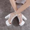 Fashion 14.5CM Women's Square Heels Boots High Transparent Female Thick Platform Waterproof Nightclub Catwalk Sandals