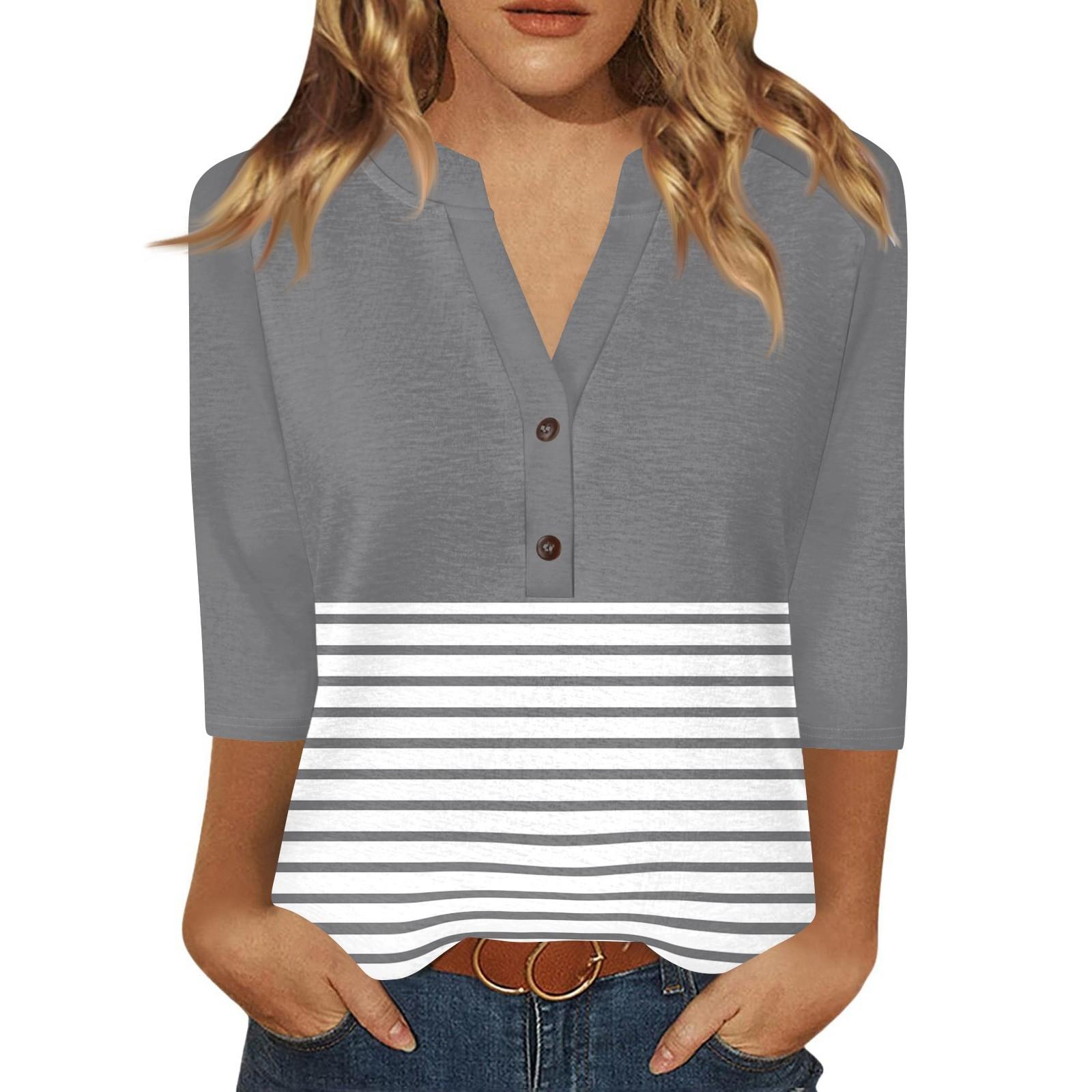 

Жіноча футболка з принтом на ґудзиках з рукавами 3/4, щоденна мода на вихідні, звичайний топ із V-подібним вирізом XXXL