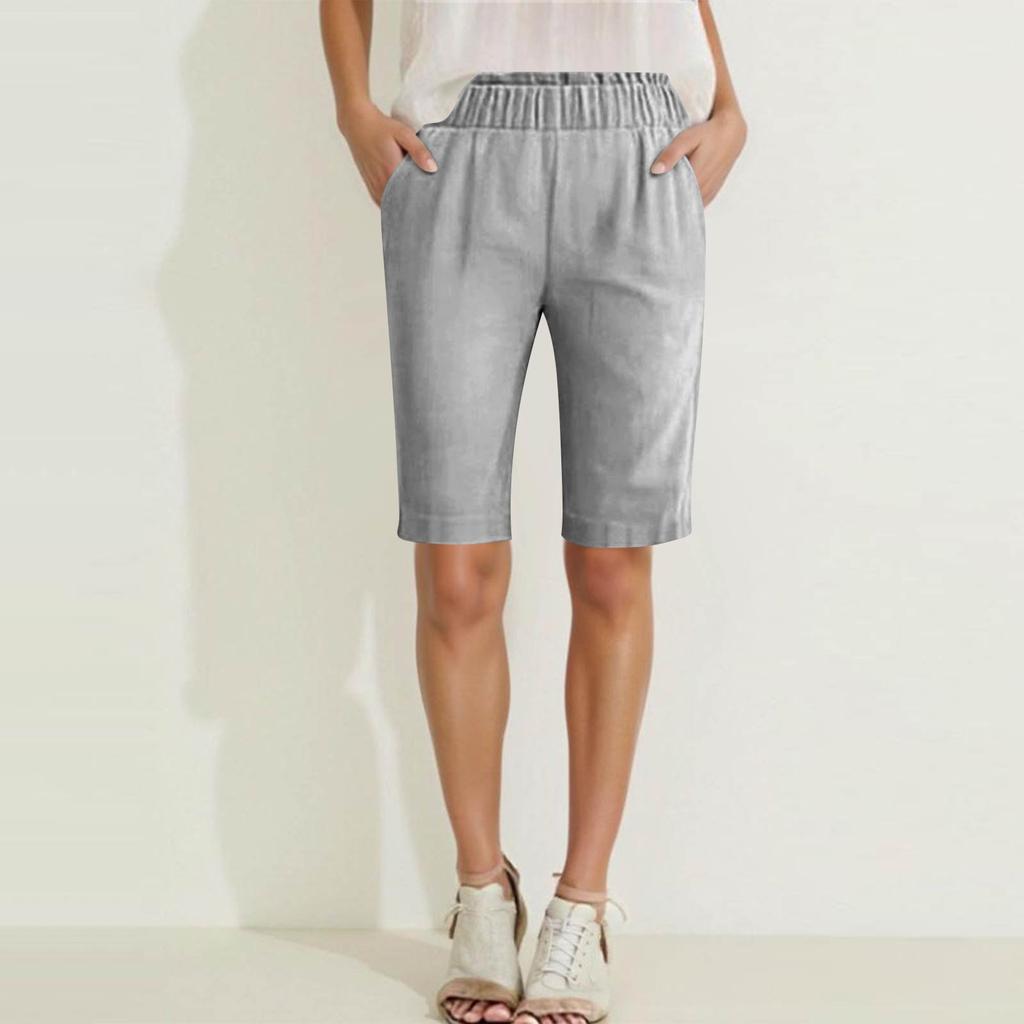 Damen Hohe Taille Einfarbig Freizeithose Trainingshose 1/2 Shorts