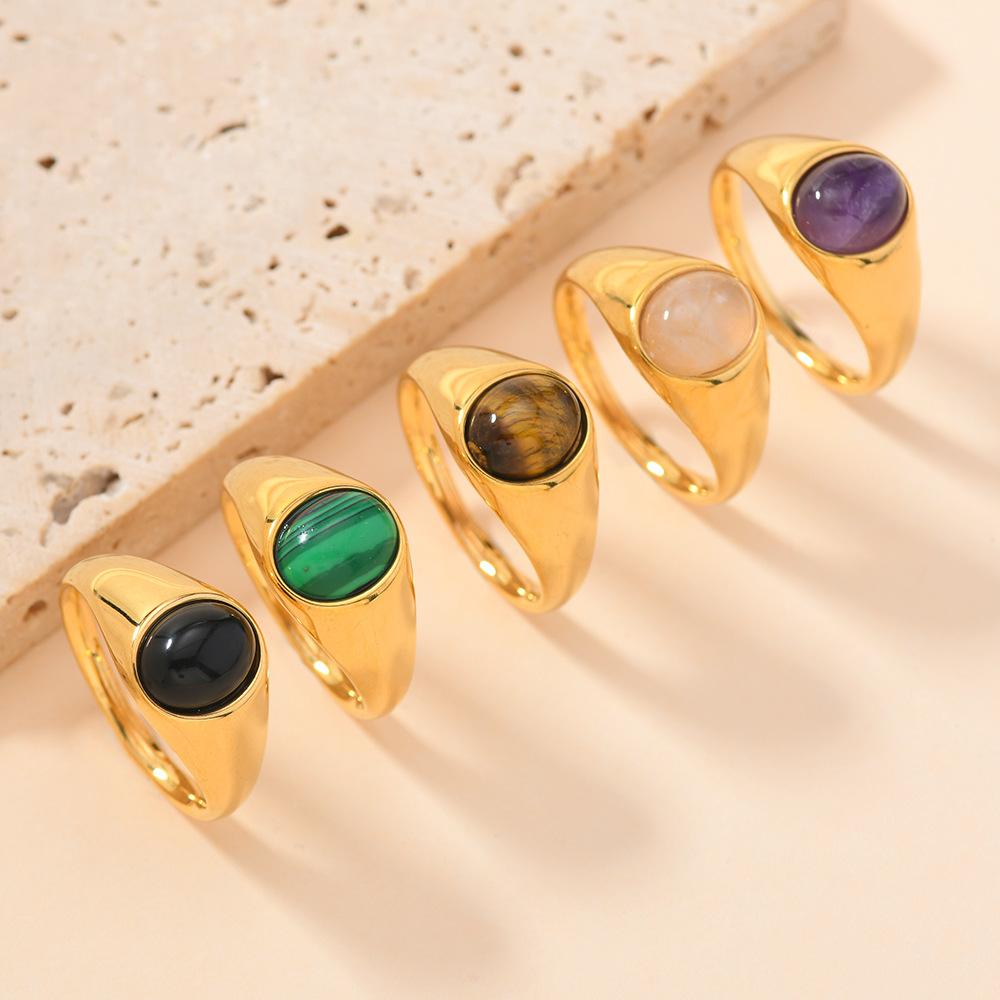 Vintage Ring with Stone Stainless Steel Metal Tiger Eye Stone Ring for Women Jewelry Finger Accessory